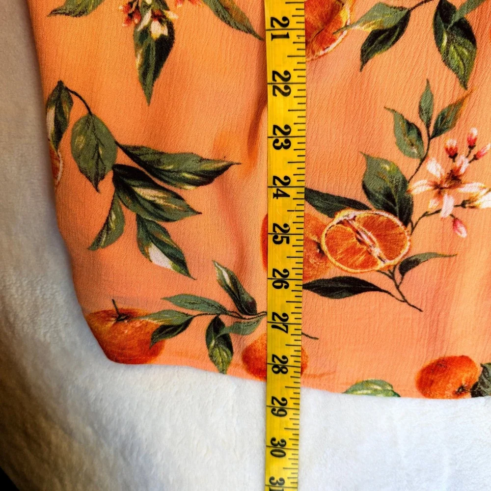 Loft Peach Orange Citrus Floral V-Neck Puff Sleeve Boho Cottagecore Blouse XL